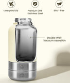 BPA free pet water dispenser and food bowls being used by a dog outdoors