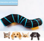 Two-way blue pet activity tunnel designed for indoor rabbit play