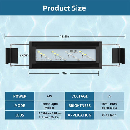 DaToo full spectrum fish tank light with extendable bracket showing all twenty-four LED beads