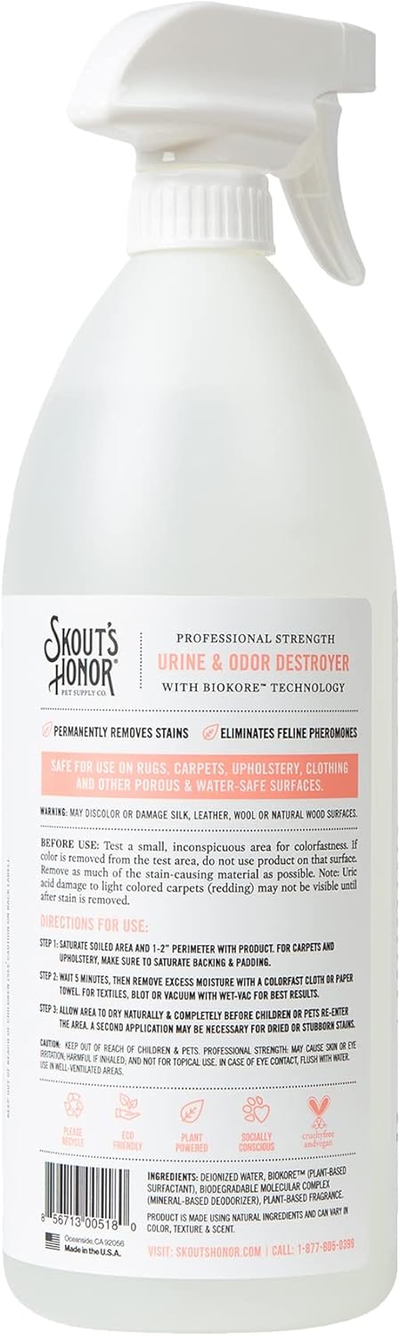 Skout's Honor Cat Urine & Odor Destroyer - Professional Strength, Plant-Powered, Cruelty-Free Urine Eliminator for Carpets and Indoor Living Spaces, 35 oz. - Image 9