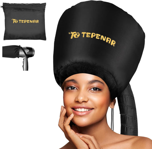 TEPENAR extra large bonnet hair dryer attachment front view for curly hair styling