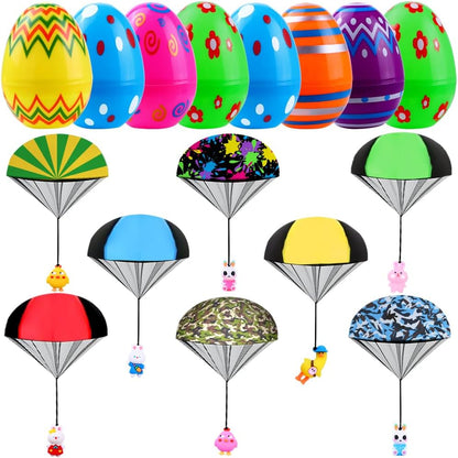 JOICEE Easter egg prefilled parachute toys front view of colorful eight pack set.