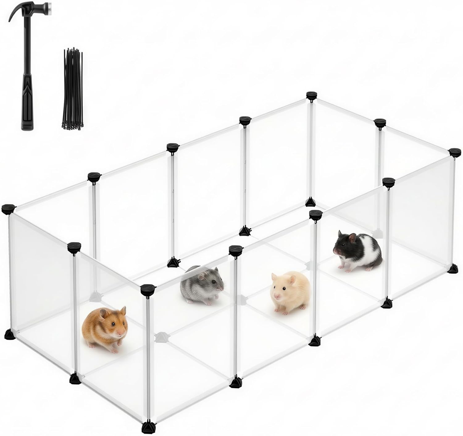 SONGMICS 20 Panels Pet Playpen with Floor, Small Animal Playpen, Pet Fence Indoor, DIY Plastic Enclosure for Guinea Pigs, Bunny, Hamsters, Hedgehogs, 49.2 x 24.8 x 16.5 Inches, White ULPC001W01 - Image 1