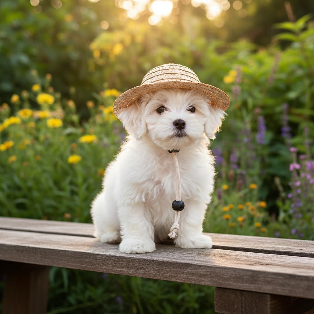 Detailed view of straw weaving on novelty pet sunhat