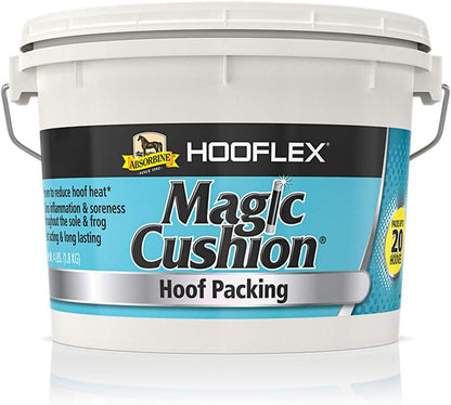 Absorbine Hooflex Magic Cushion tub side panel listing active ingredients like turpentine and iodine for hoof relief