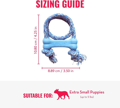 Blue KONG natural rubber teething toy showing durable cotton rope detail
