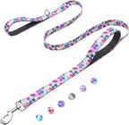 Fidohug Reflective Dog Leash front view featuring colorful geometric diamond pattern.