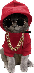 QWINEE 3Pcs Dog Hoodie Cat Apparel Dog Custume Set with Necklace and Sunglasses Pet Clothes for Puppy Small Medium Dogs Cats Multicolor S - Image 11