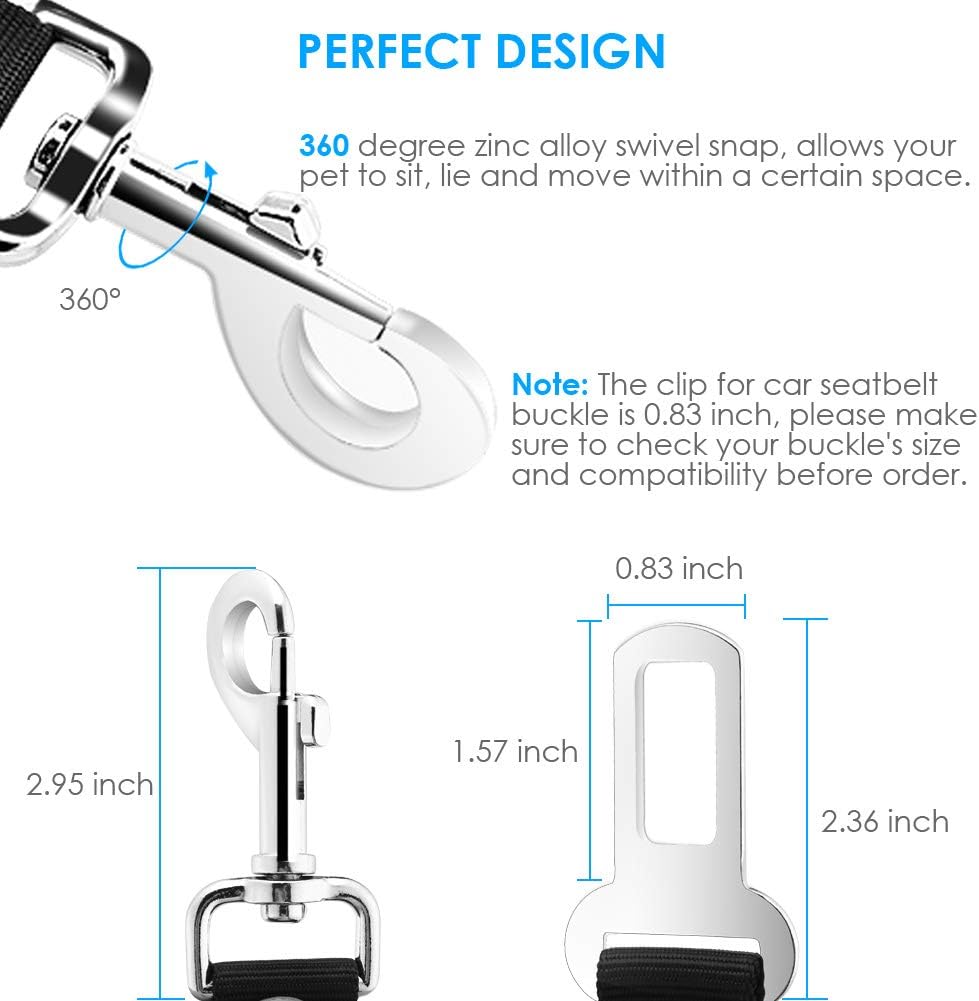 Adjustable dog car seat belt leash with 360 degree swivel