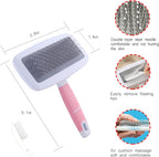 Double-tooth stainless steel pet comb for dander and dirt removal.