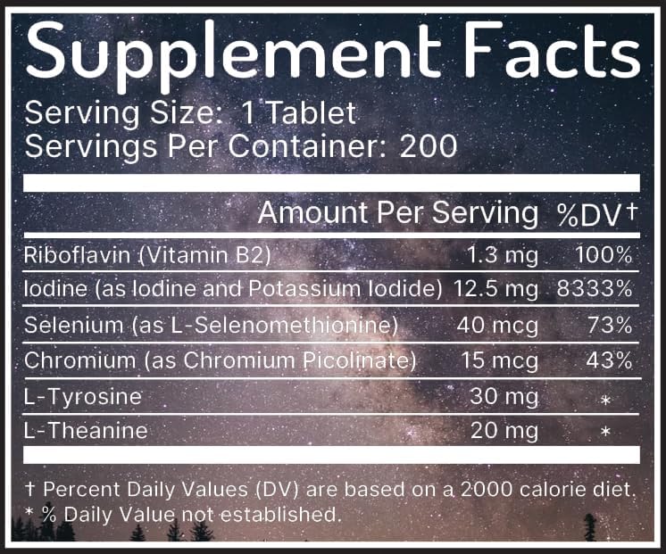 Zen Haus iodine 12.5 mg tablets supplement facts label showing ingredients and selenium