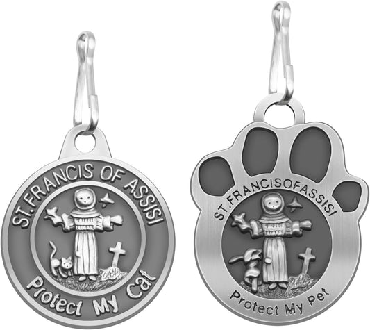ForFine Saint Francis of Assisi pet tags front view showing paw shape and animal engraving.