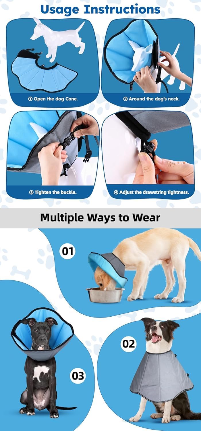 Wavy design of the lightweight Elizabethan pet cone showing unobstructed peripheral vision for dogs.