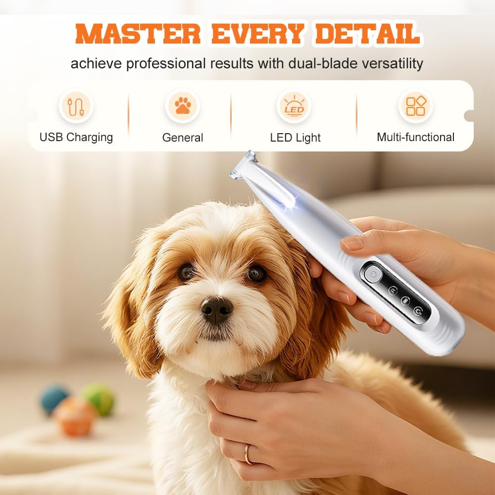 Leryveo pet micro precision trimmer showing the narrow eighteen millimeter blade close up