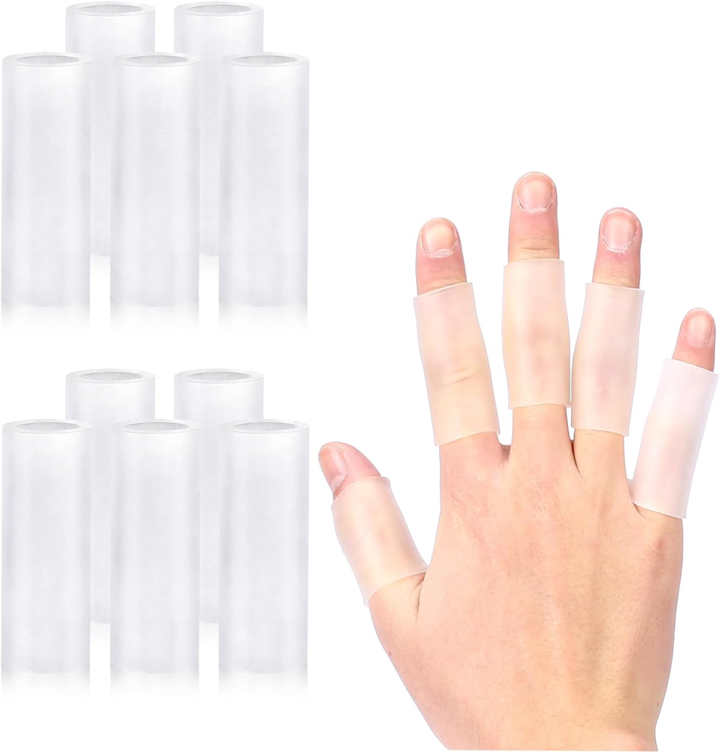 Salbsever silicone finger sleeves protectors front view pack of ten transparent gel cushions