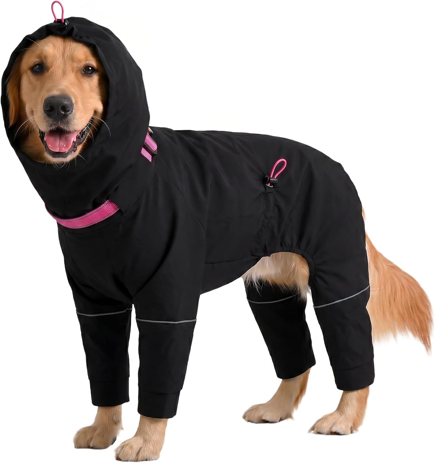 Kouser Waterproof Dog Raincoat with Reflective Stripes, Adjustable Dog Rain Jacket with Leash D-Ring, Lightweight Full-Body Coverage Hooded Poncho Rain Coat for Small Medium Large Dogs, Pink XL - Image 13
