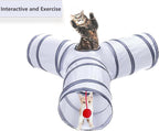 Multi entrance indoor ferret toy tube with dangling ball feature