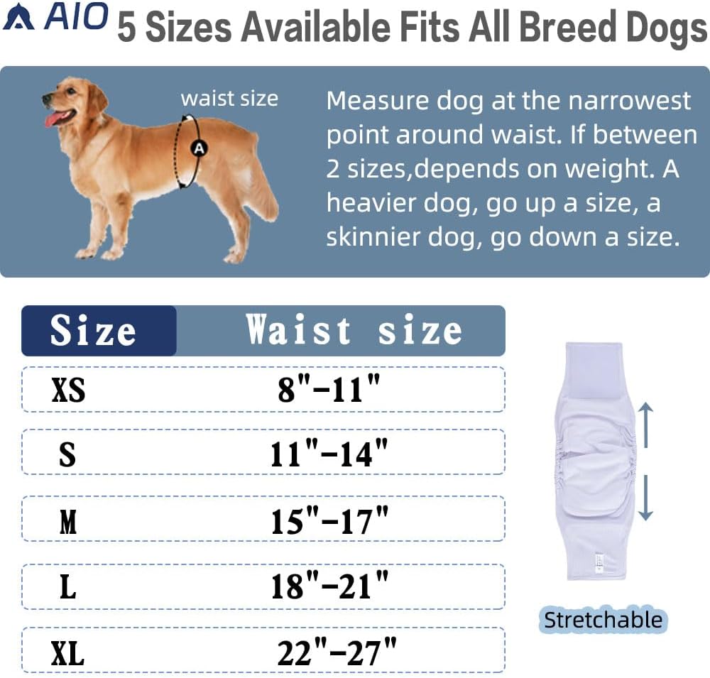 A medium size AIO male dog belly band displayed to show the leak proof outer TPU fabric layer