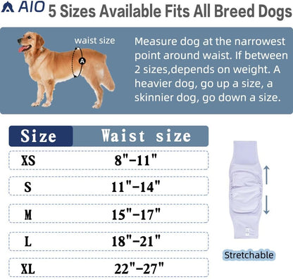 A medium size AIO male dog belly band displayed to show the leak proof outer TPU fabric layer