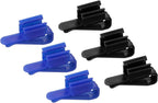 PETAXCELL aquarium mounting clip front view holding a blue water pipe on a fish tank rim.