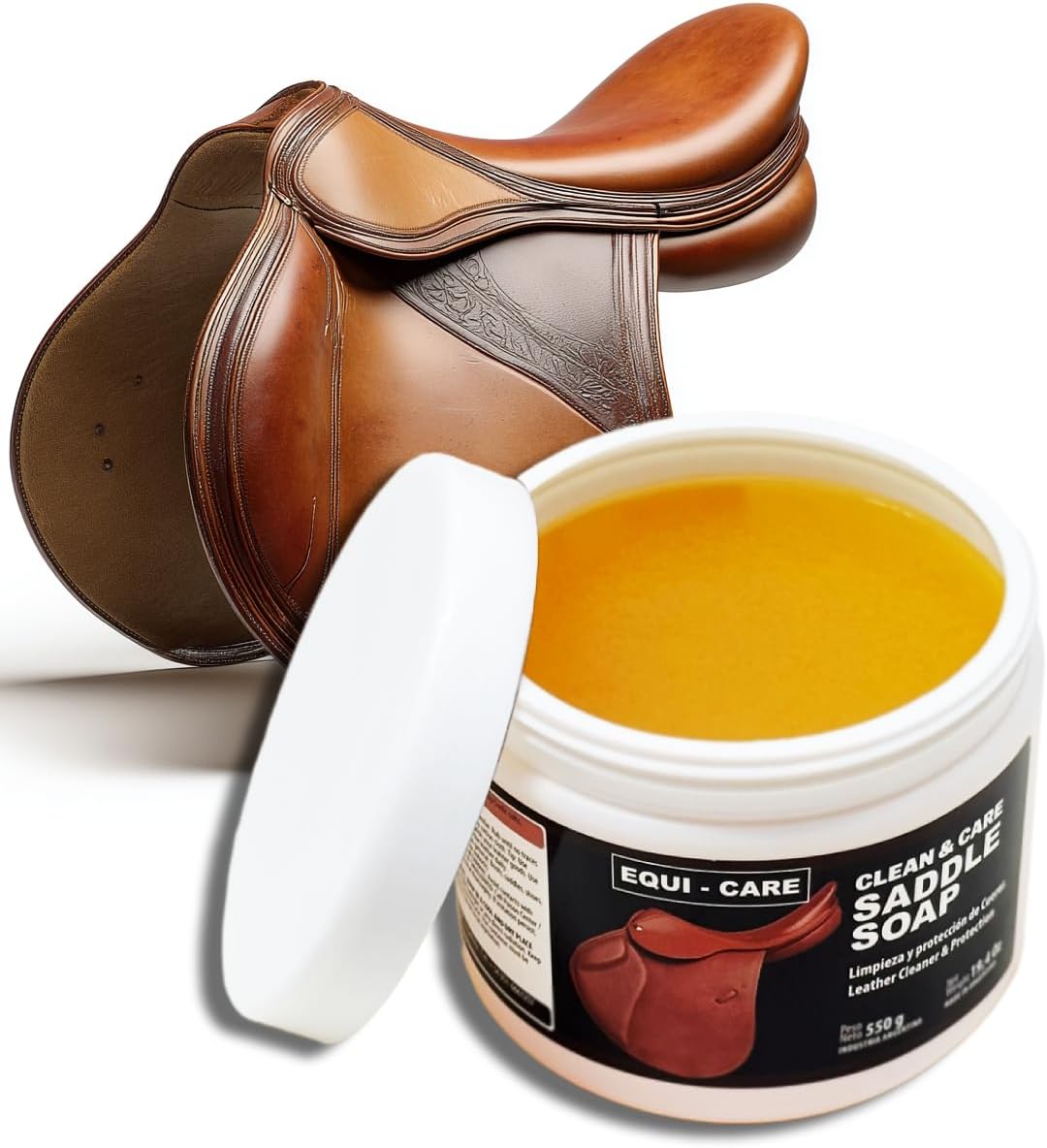 Back label of the Equi-Care bucket highlighting application instructions and details.