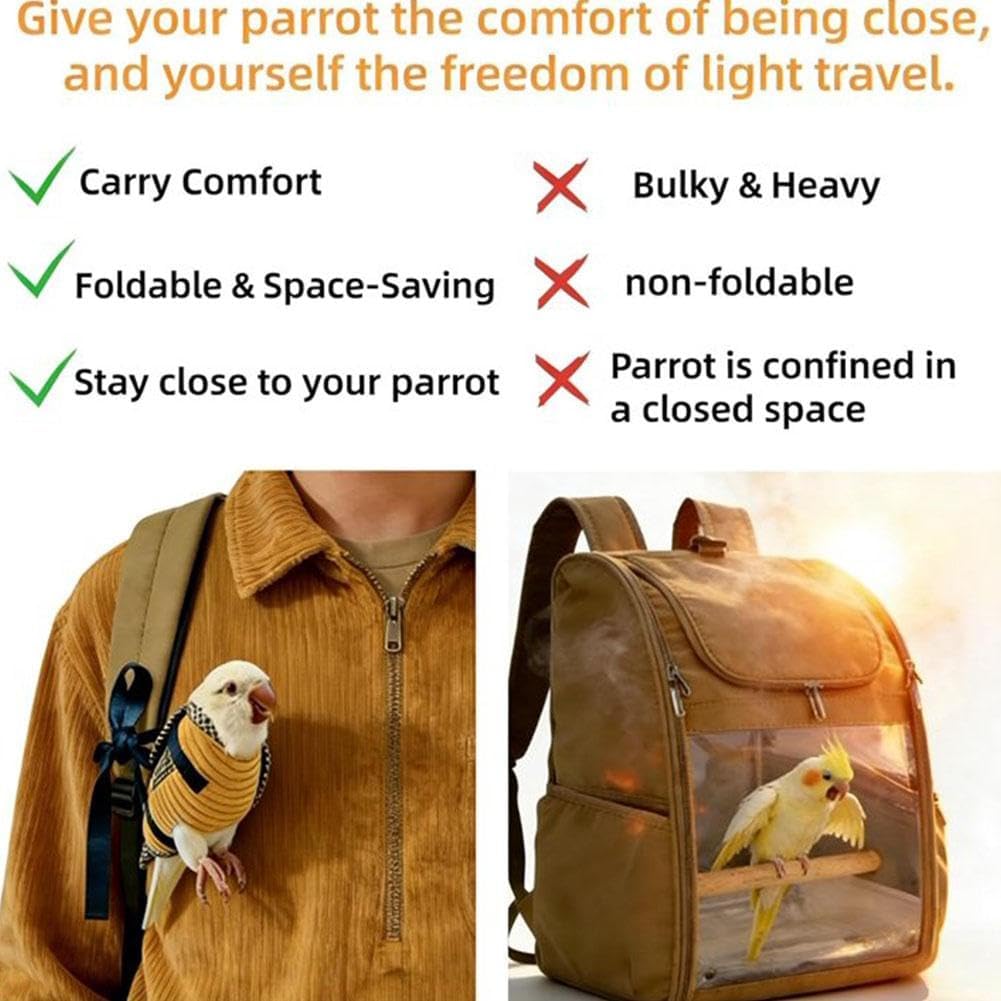 Side profile of bird sling carrier harness in use
