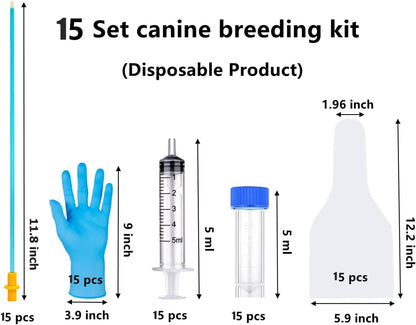 Close up view of the 11.8 inch flexible PVC dog breeding catheter and 5ml measuring syringe.