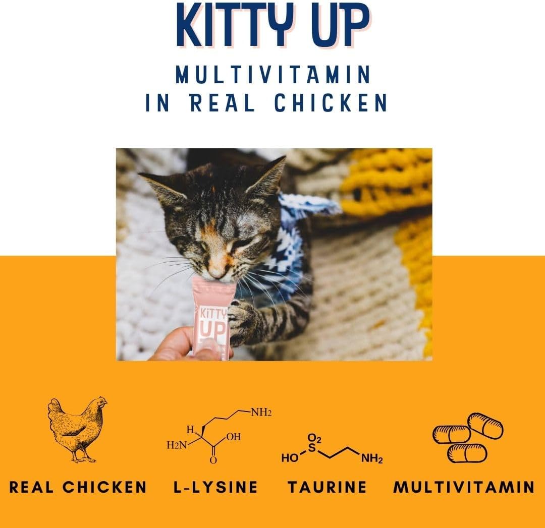 Kitty Up Lickable Cat Treats - All Natural Chicken Puree Tubes with Lysine & Taurine | Grain-Free Wet Treats for Indoor Cats & Kittens (12 Pack) - Image 8