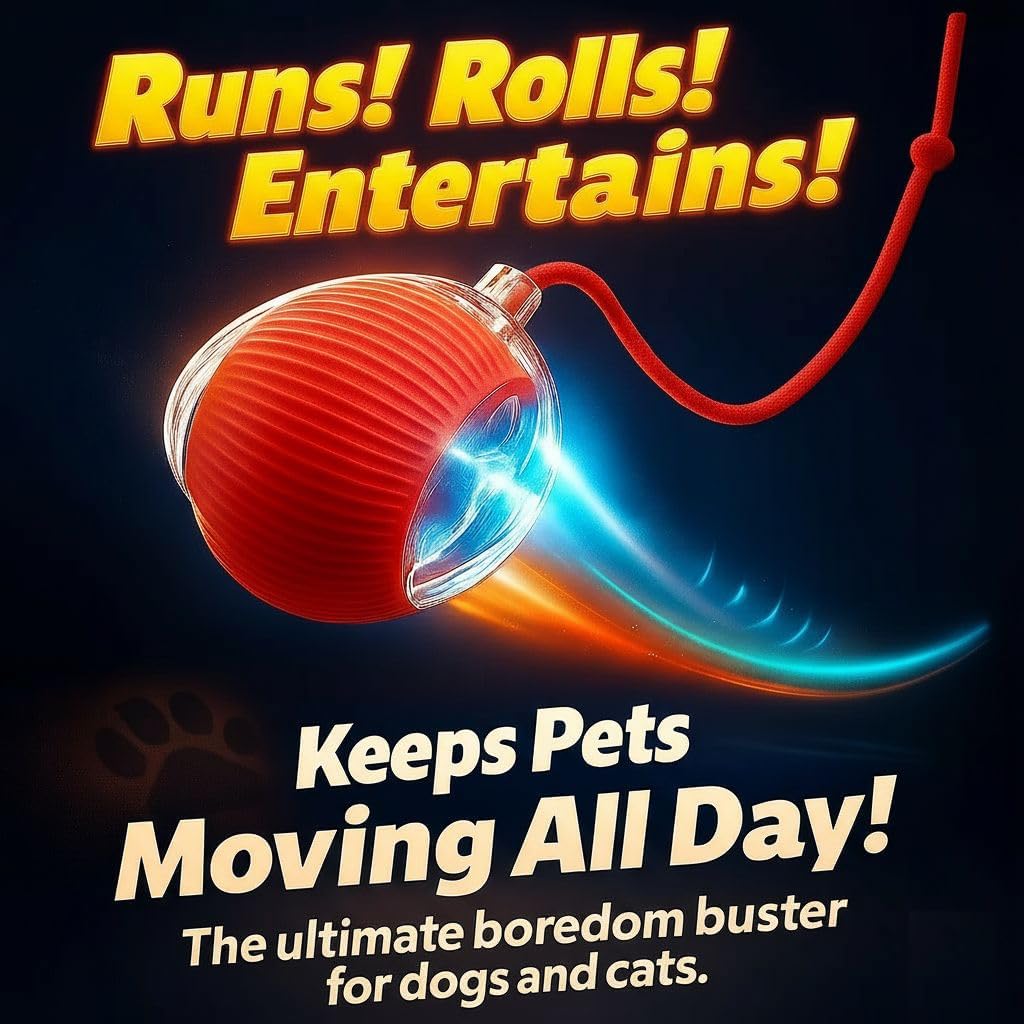 Cat playing with red automatic interactive toy ball