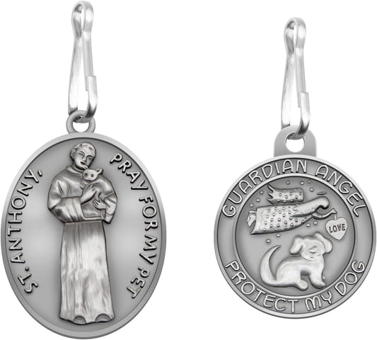 ForFine St Francis pet tags front view showing the detailed saint engraving on a pet collar.