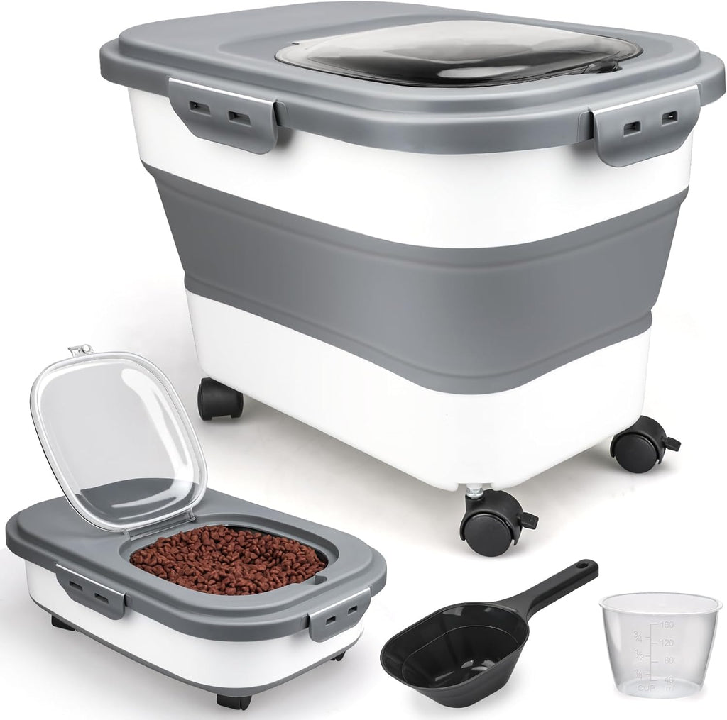 Viretec Dog Food Storage Container, 10-20Lbs Collapsible Pet Food Storage Containers with Rolling Wheel Airtight Locking Lid, Dry Food Storage Bin with Cup and Scoop,Suitable for Pet Food, Flour, Rice - Image 9