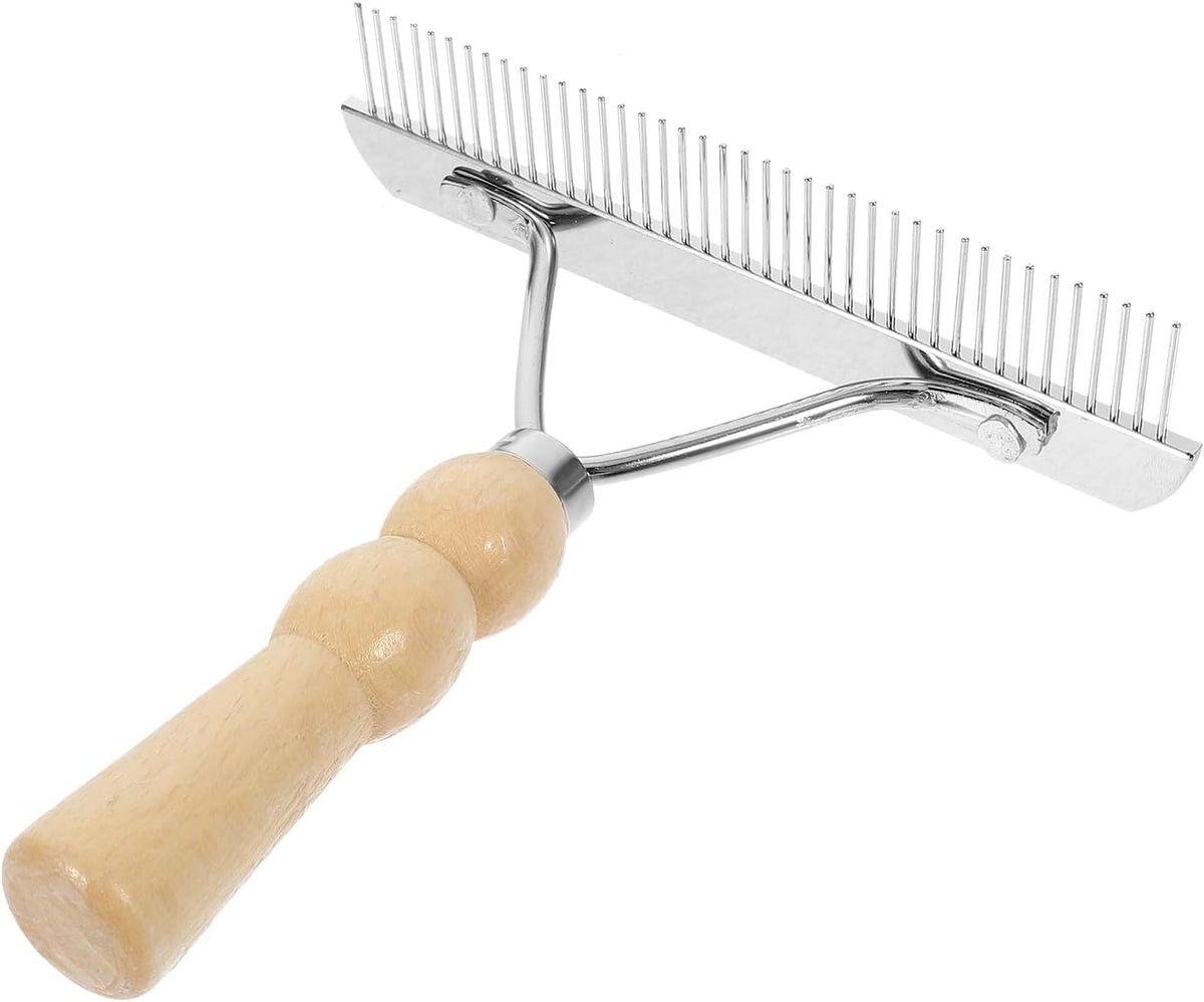 Angoily Horse Nail Rake front view with wooden handle