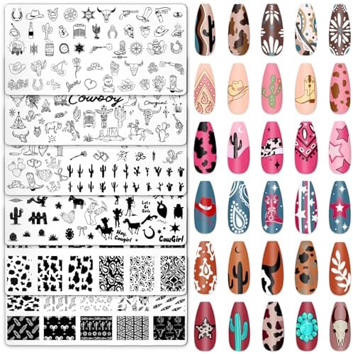 Whaline Western Nail Plates Stamping Set front view showing six stainless steel stencils