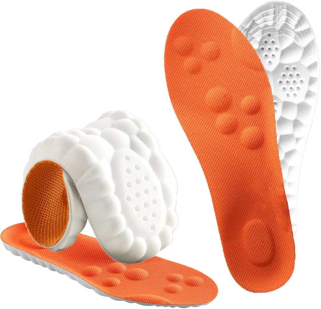 Roofo Steppers Insoles for Men front view showcasing orange and white cloud-like cushioning.