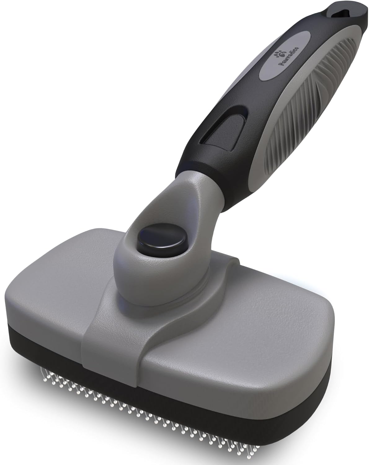 Pawradise deshedding tool showing loose undercoat fur being pushed off the brush