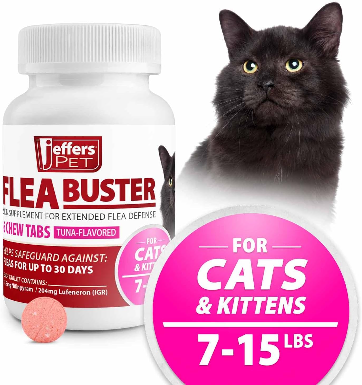 Jeffers Flea Buster Monthly Cat Supplement tuna flavor tablets