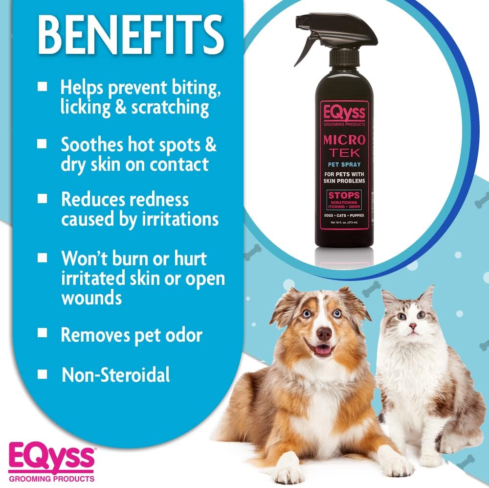 EQyss Micro-Tek Pet Itch Relief Spray - Soothes Dry Irritated Skin, Stops Itching, Scratching, Biting, Licking Hot Spots - for all Cats & Dogs (16 oz) - Image 3