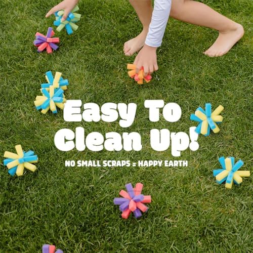 Chuckle And Roar forty pack vibrant sponge water balls spread out on grass for outdoor family fun.