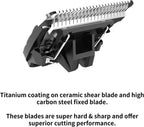 Close up view of the rust resistant stainless steel comb on the Shernbao trimmer blade
