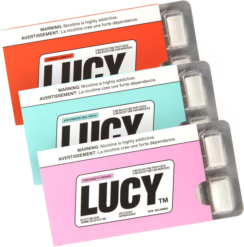 Lucy Nicotine Gum 2mg blister pack front view showing clean premium packaging