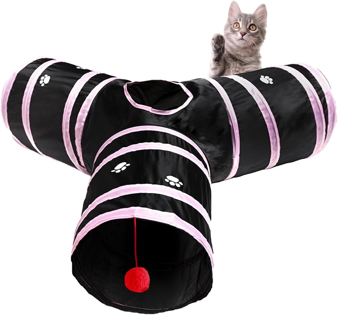 3 Way Cat Tunnel Collapsible Fun Pet Play Tube Toys for Cats, Kittens, Puppies & Rabbits - Portable Tunnel with Hanging Ball for Indoor Play, Hideout & Exercise - Image 9