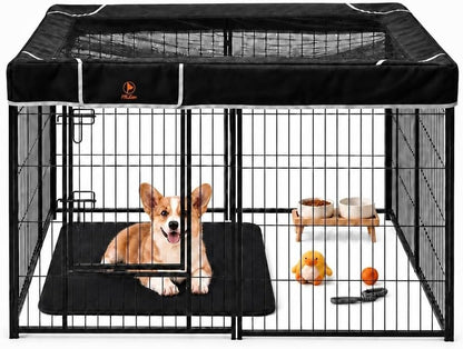 PJYuCien rectangle playpen top cover front view on a metal pet enclosure