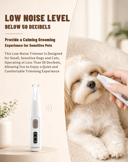 Close up view of the 0.71 inch narrow pet trimmer blade with rounded edges designed for sensitive grooming areas.