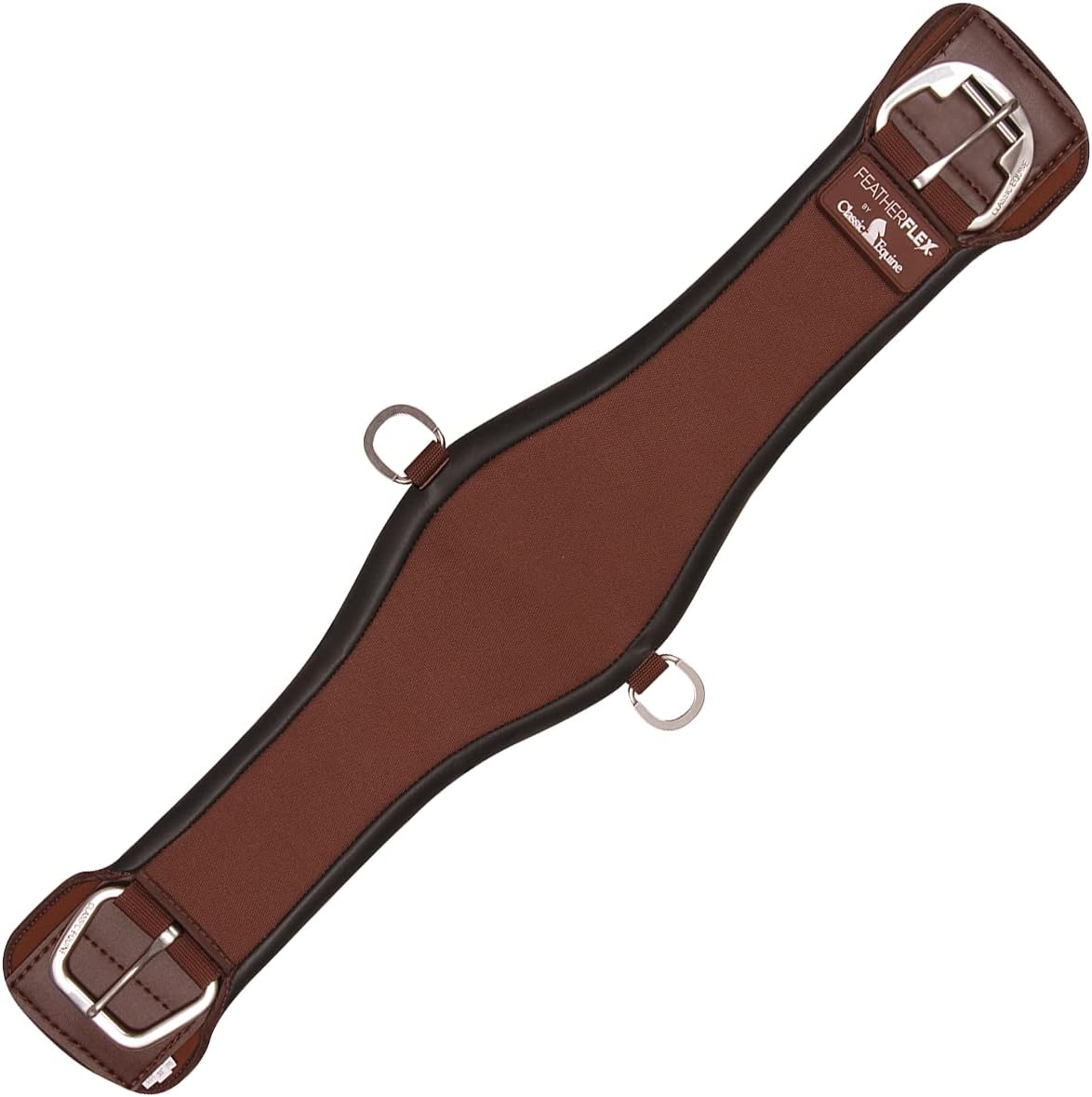Classic Equine Feather Flex Roper Cinch brown front view high-performance horse tack