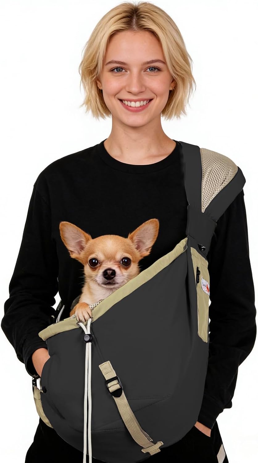 Dog Carrier Sling,Dog Carriers for Small Dogs & Cats Up to 20lbs,Puppy Carrying Backpack Pet Purse with Pockets,Adjustable Shoulder Strap,Hands Free for Travel (Grey) - Image 12