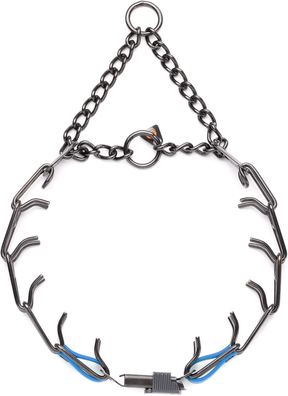 Herm Sprenger black stainless steel prong collar links with martingale chain loop detail
