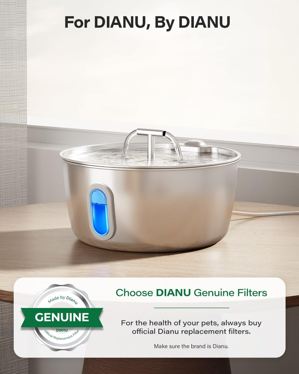 Dianu pet fountain replacement carbon filter detail view