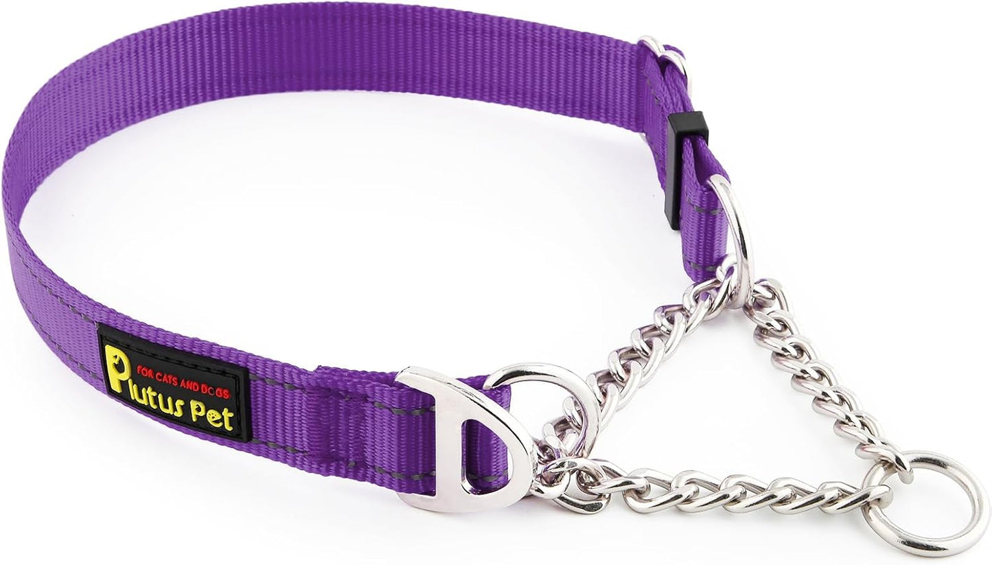 Plutus Pet Martingale Dog Collar with Stainless Steel Chain and Reflective Nylon, Adjustable No Pull Training Collar, for Small Medium, and Large Dogs, Black, M - Image 13