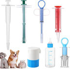 Yuunheg 7 piece pet pill shooter set showing the complete medication tool kit layout.