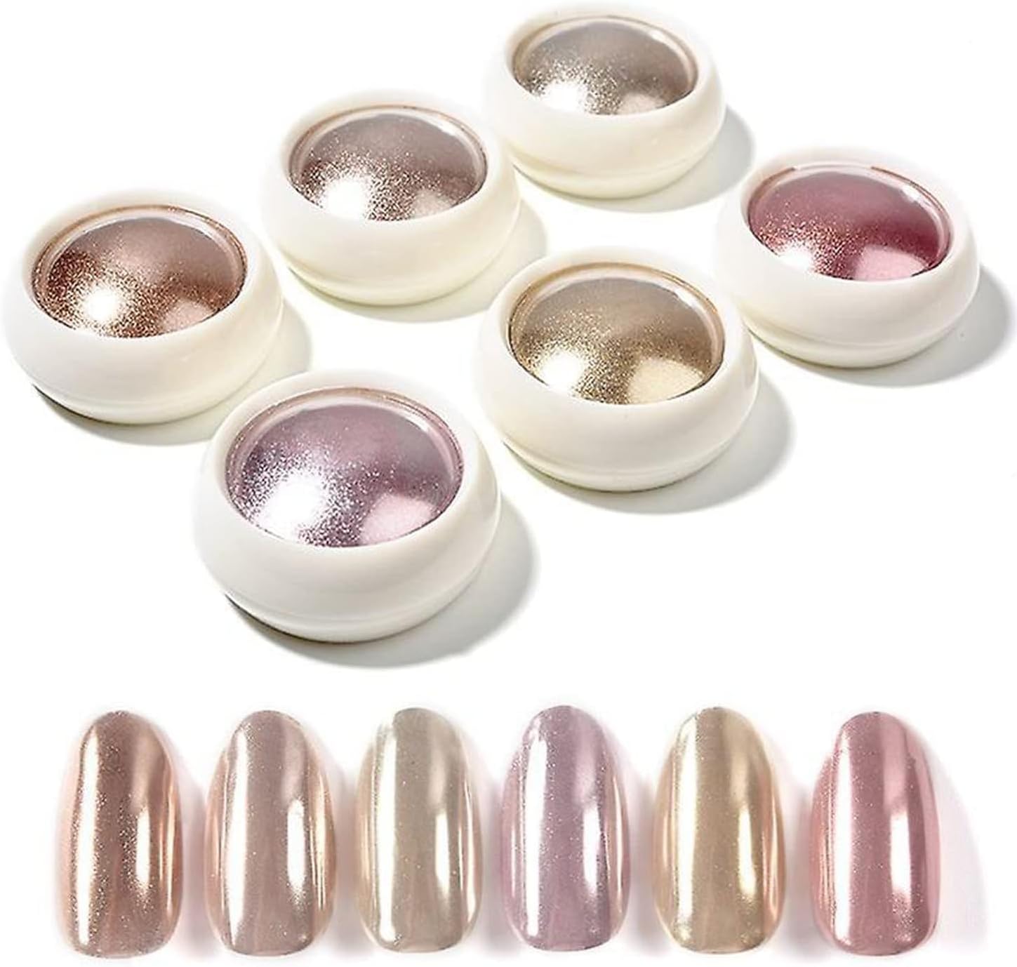 Gzmayuen 6 color rose gold nail chrome powder set front view